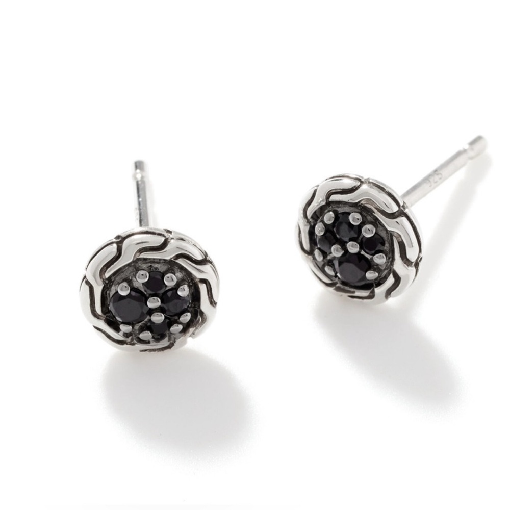 John Hardy Silver and Black Intricate Stud Earrings